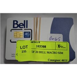 1 BUNDLE OF 20 BELL MACRO SIM CARDS