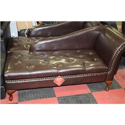 NEW BROWN LEATHERETTE STORAGE CHAISE LOUNGE CHAIR