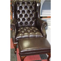 NEW BROWN LEATHERETTE WING BACK PARLOUR CHAIR W