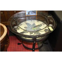 NEW METAL AND GLASS OUTDOOR CLOCK TABLE
