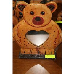 WOOD CARVED BEAR HEART MIRROR