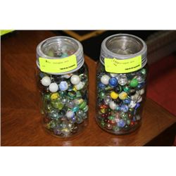 VINTAGE GLASS JAR W MARBLES X2