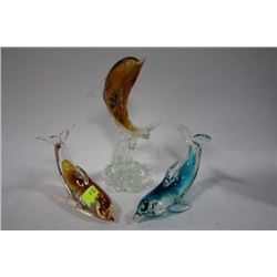 3 ART GLASS DOLPHINS