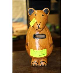 WOOD CARVED BEAR BANK