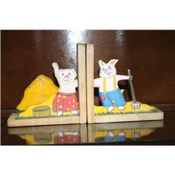 PAIR OF WOOD CARVED PIG BOOK ENDS