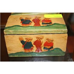 WOOD CARVED BEAR BOX
