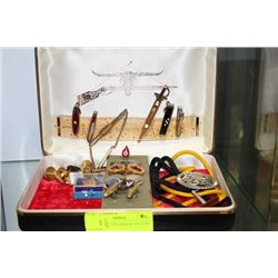 ASSORTED CUFF LINKS & TIE CLIPS IN CASE