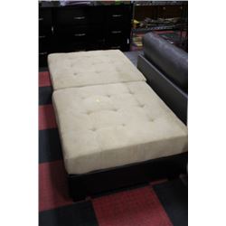 2 TONE BEIGE MICROFIBRE SQUARE OTTOMAN