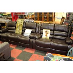 NEW BROWN LEATHER RECLINING SOFA W LOVE SEAT