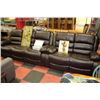 Image 1 : NEW BROWN LEATHER RECLINING SOFA W LOVE SEAT