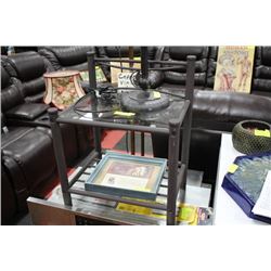 BLACK WROUGHT IRON AND GLASS PLANT TABLE