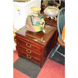 ROSEWOOD 3 DRAWER END TABLE W GLASSTOP X2
