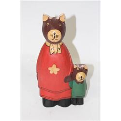MOMMA AND BABY WOOD CARVED CAT ORNAMENT