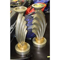 PAIR OF UNIQUE CANDLE HOLDERS GOLD & SILVER LEAF