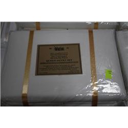 WHITE 600 THREAD COUNT QUEEN DUVET SET