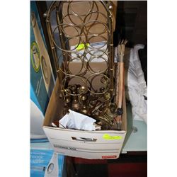 BOX OF ASSORTED BRASS, INC CANDLE HOLDERS, WINE