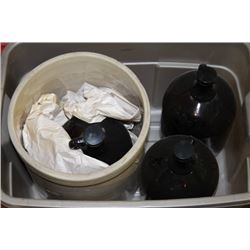 3 GALLON MEDALTA CROCK & 3 GLASS JUGS