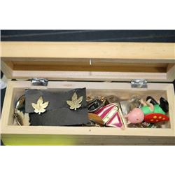 SMALL WOODEN BOX W/ CONTENTS