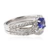 Image 2 : 14KT White Gold 0.73ct Tanzanite and Diamond Wedding Ring Set