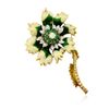 Image 3 : 18KT Two-Tone Gold 1.06ctw Emerald and Diamond Flower Brooch