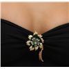 Image 4 : 18KT Two-Tone Gold 1.06ctw Emerald and Diamond Flower Brooch