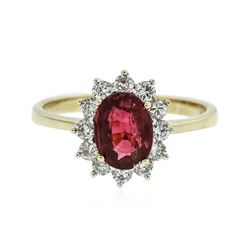 14KT Yellow Gold 1.27ct Rubellite and Diamond Ring