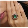 Image 2 : 14KT Yellow Gold 3.89ct Emerald, Ruby and Diamond Ring