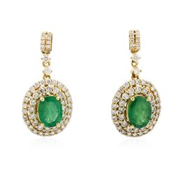 14KT Yellow Gold 1.84ctw Emerald and Diamond Earrings