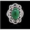 Image 3 : 18KT White Gold 4.72ct Green Opal and Diamond Ring