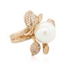 Image 4 : 14KT Rose Gold 0.62ctw Diamond and Pearl Ring