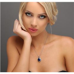 14KT White Gold 14.44ctw Sapphire and Diamond Pendant With Chain