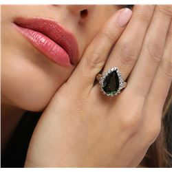 14KT White Gold 4.23ct Green Tourmaline and Diamond Ring