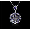 Image 4 : 14KT White Gold 4.40ctw Tanzanite and Diamond Pendant With Chain