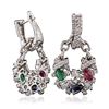 Image 4 : 14KT White Gold 0.60ctw Emerald, Ruby, Sapphire, and Diamond Earrings