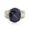 Image 7 : Platinum 24.10ct Blue Star Sapphire and Diamond Ring