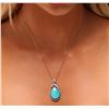 Image 2 : 14KT White Gold 11.29ct Turquoise and Diamond Pendant With Chain