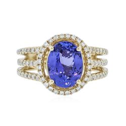 14KT Yellow Gold 3.12ct Tanzanite and Diamond Ring