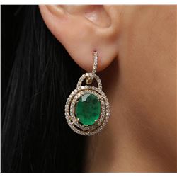 14KT Yellow Gold 5.84ctw Emerald and Diamond Earrings