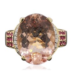 14KT Yellow Gold 8.24ct Morganite, Pink Sapphire and Diamond Ring