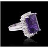 Image 4 : 14KT White Gold 11.49ct Amethyst and Diamond Ring
