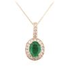 Image 4 : 14KT Rose Gold 3.05ct Emerald and Diamond Penadnt With Chain