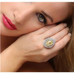 18KT Two-Tone Gold GIA Certified 12.47ct Yellow Sapphire and Diamond Ring