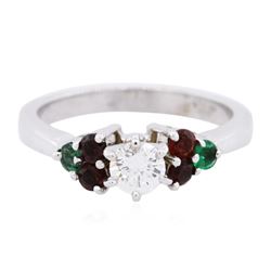 14KT White Gold 0.40ct Diamond, Garnet and Emerald Ring