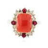 Image 1 : 14KT Yellow Gold 3.15ct Coral, Ruby and Diamond Ring