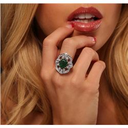 14KT White Gold 3.29ct Emerald and Diamond Ring