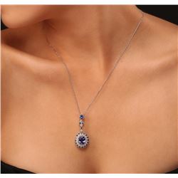 14KT White Gold 3.72ctw Tanzanite and Diamond Pendant With Chain