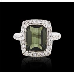 14KT White Gold 6.29ct Tourmaline and Diamond Ring