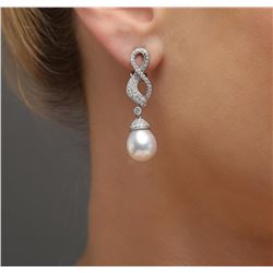 14KT White Gold Pearl and Diamond Earrings