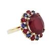 Image 4 : 14KT Yellow Gold 10.42ctw Ruby, Sapphire and Diamond Ring