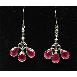 14K WHITE GOLD RUBY AND DIAMOND EARRINGS